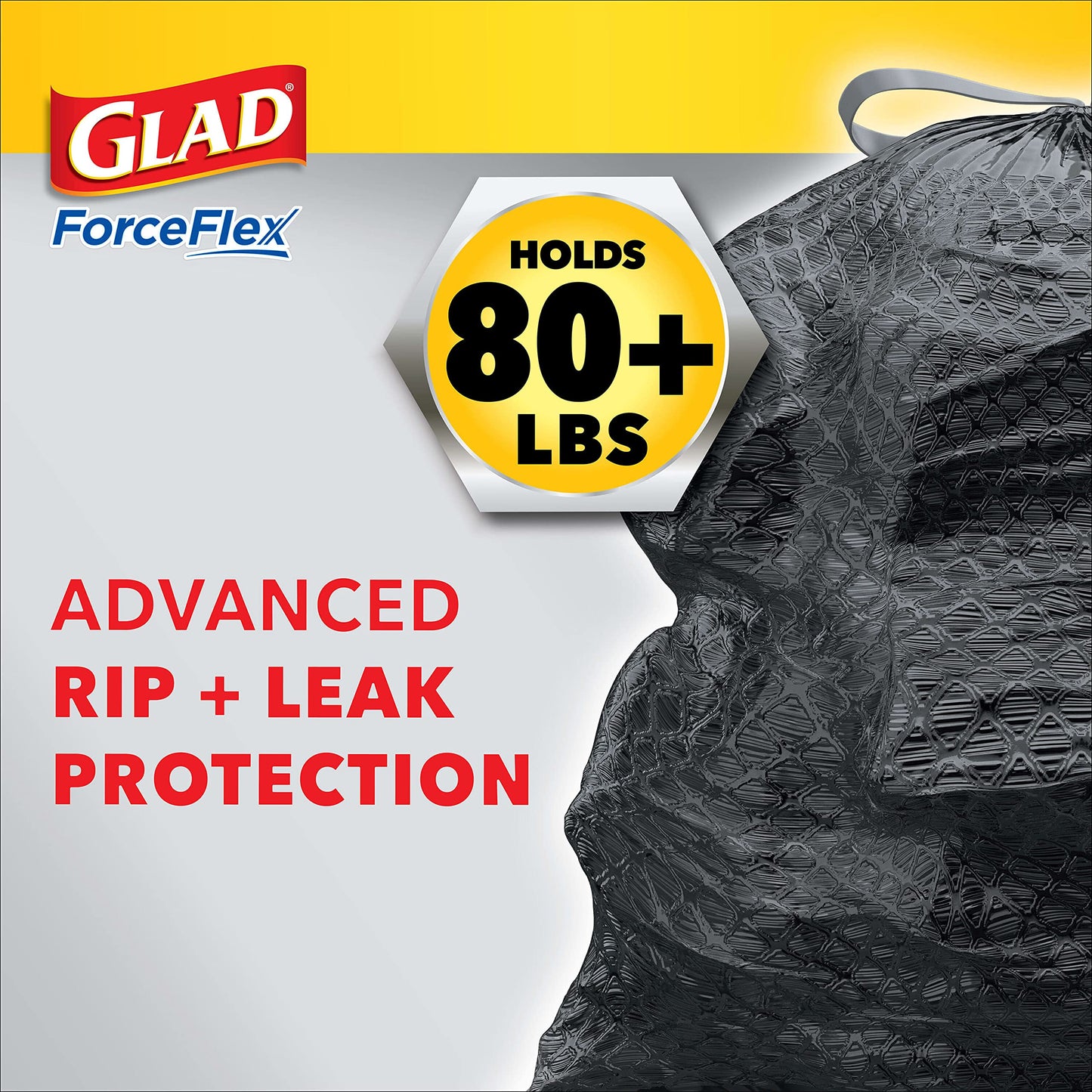 Glad Trash Bags, Large Drawstring Garbage Bags ForceFlex with Clorox, 30 Gallon, Mountain Air, 25 Count
