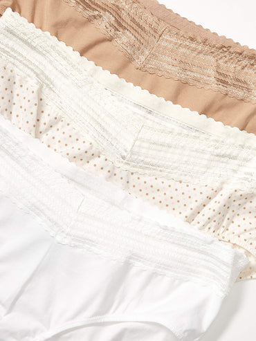 Warner's womens Blissful Benefits No Muffin Cotton Stretch Lace Multipack Hipster Panties, Bodytone Polka Dot Print/Toasted Almond/White, Small US