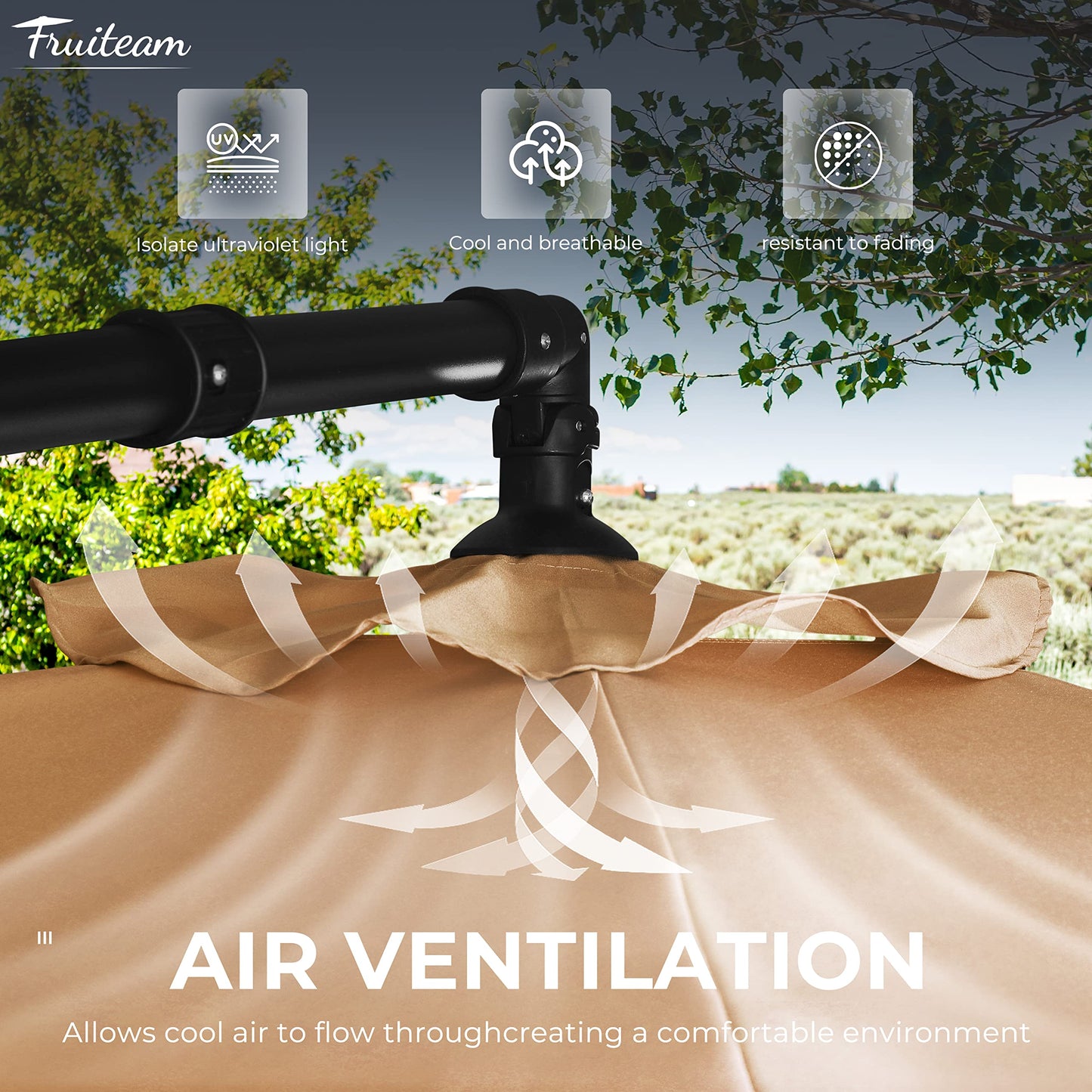 FRUITEAM 10FT Patio Offset Umbrella Cantilever Umbrella, Large Hanging Market Umbrella with Crank & Cross Bar, Waterproof UV Protection Outdoor Umbrella with Ventilation for Backyard, Garden