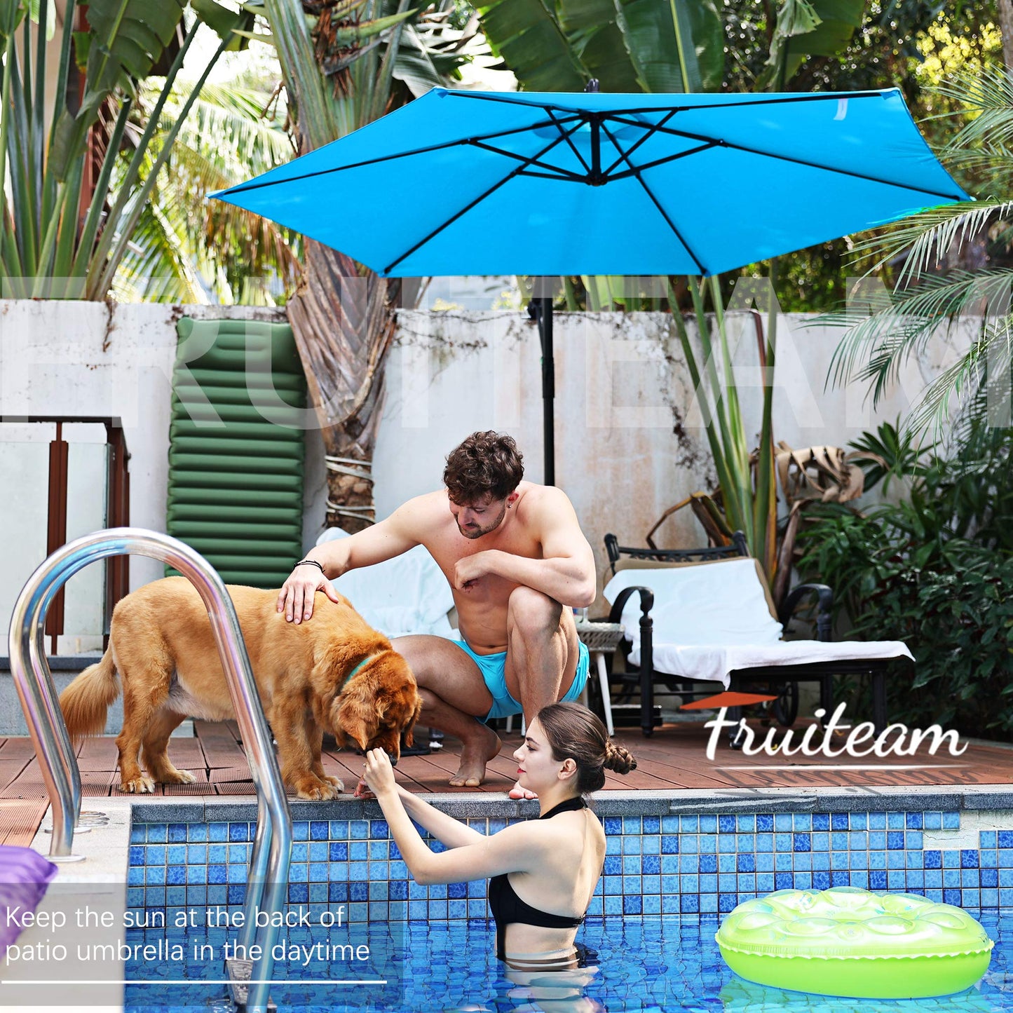 FRUITEAM 10FT Patio Offset Umbrellas Cantilever Umbrella, Large Hanging Market Umbrella Large with Crank & Cross Bar, Waterproof UV Protection Outdoor Umbrella with Ventilation for Backyard/Garden…