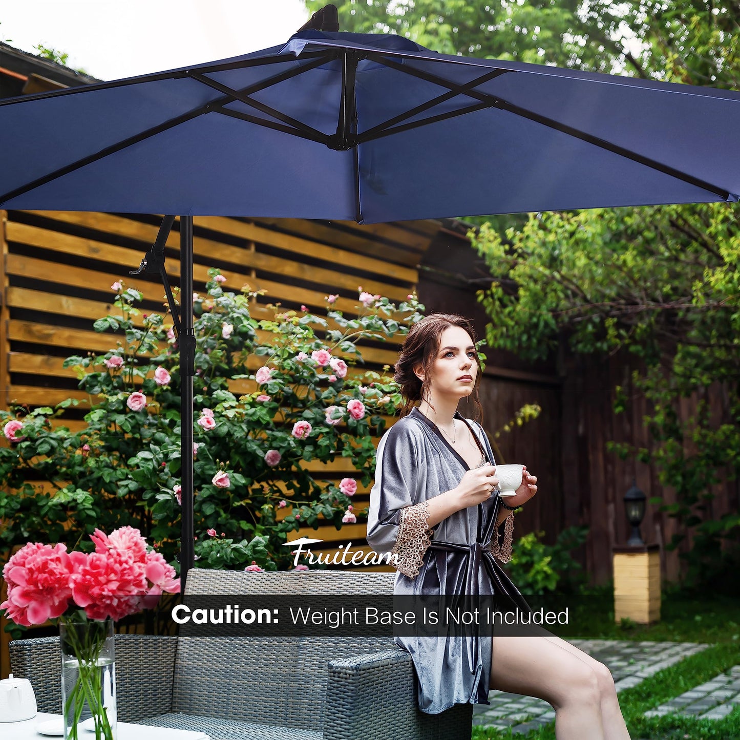 FRUITEAM 10FT Patio Umbrellas Offset Cantilever Umbrella, Large Shade Hanging Market Umbrella, Waterproof & UV Protection Outdoor Pool Umbrella with Ventilation for Backyard/Garden