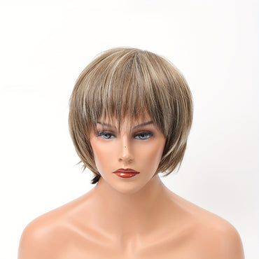Stylish Highlight Brown Pixie Cut Wig with Bangs - Perfect for Women and Girls - Short Straight Synthetic Non-Lace Wig