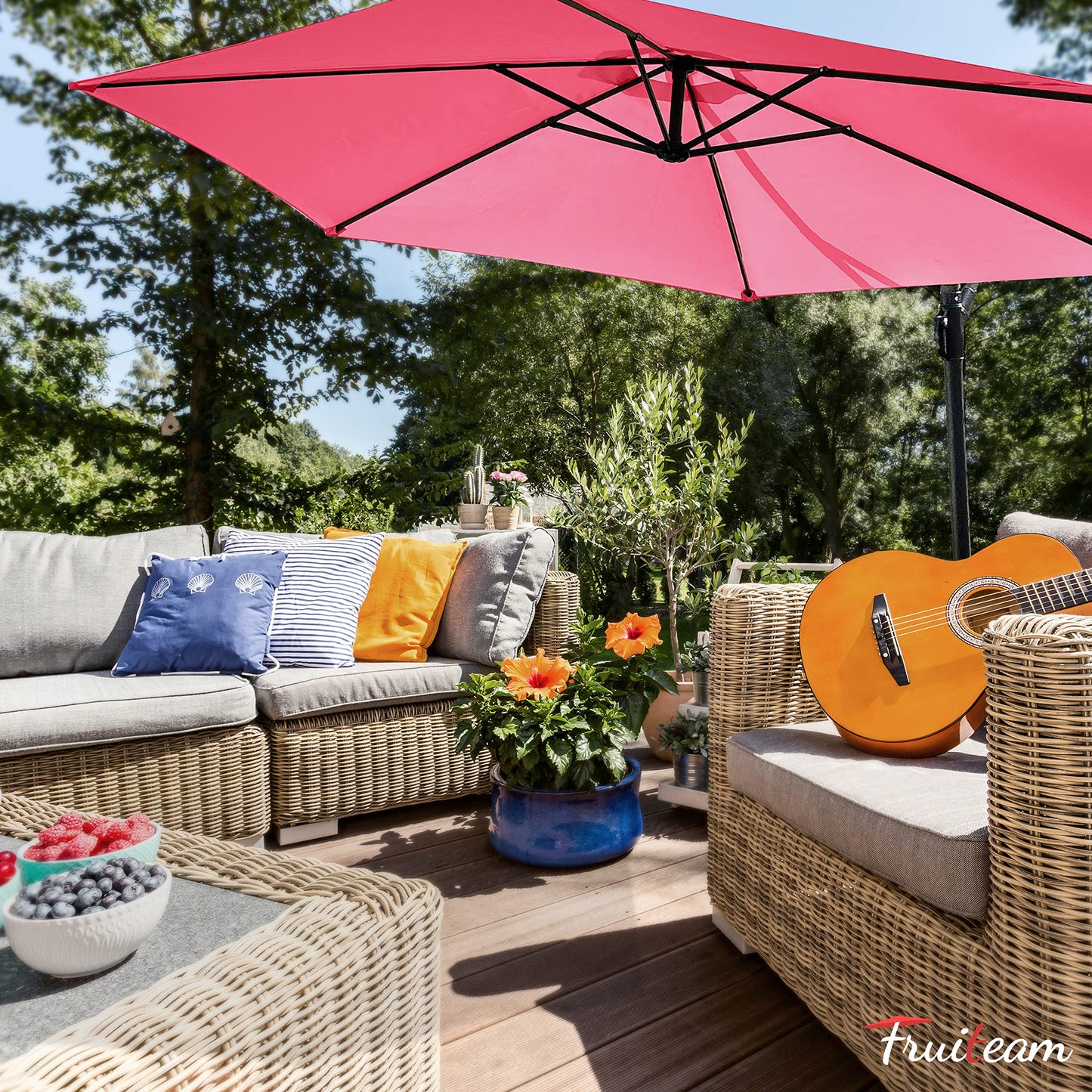 FRUITEAM 10ft Patio Umbrella Fade-resistant Offset Hanging Umbrellas, Large Market Umbrella UV Protection, Outdoor Umbrella with Ventilation for Backyard, Deck, Garden