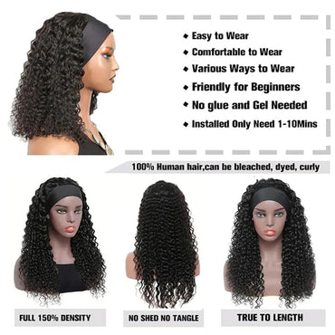Kinky Curly Headband Human Hair Wig Glueless Wear and Go Headband Wig Human Hair Wig Deep Curly Human Hair Wig for Black Women