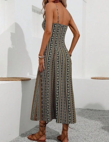 Printed Vacation Slim-Fit Split Cami Dress Super Stylish & Atmospheric Ideal for Daily Shopping Gatherings & Street Looks
