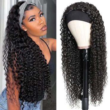Headband Human Hair Wig No Glue Brazilian Human Hair Wig 180% Density Deep Curly Headband Wig for Women Human Hair Wig