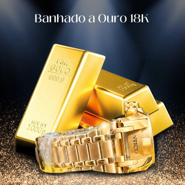 Relógio Invicta Zeus Magnum Dourado Banhado a Ouro 18K A Prova D'água Masculino Enviado do Brasil + 2 Brindes