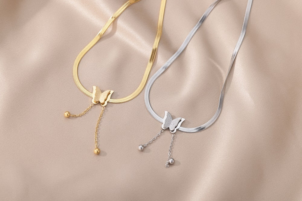 Vintage Butterfly Necklace For Women Stainless Steel Blade Snake Chains Aesthetic Charms Choker Women jewelry Gift To Mujer