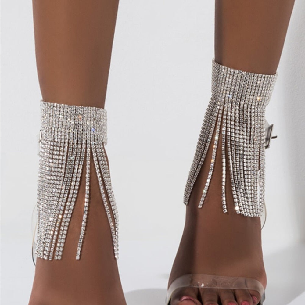 1PC Stonefans Full Rhinestone Tassel Adjustable Ankles Foot Chain Jewelry for Women Crystal Anklets