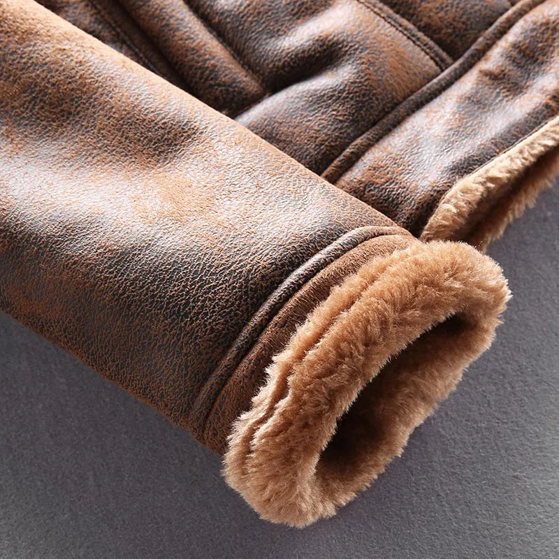 Air Force Pilot Leather Jacket Men Plus Velvet Thickened PU Leather Jacket Male Fur Coat Outwear Autumn Winter Men Clothing