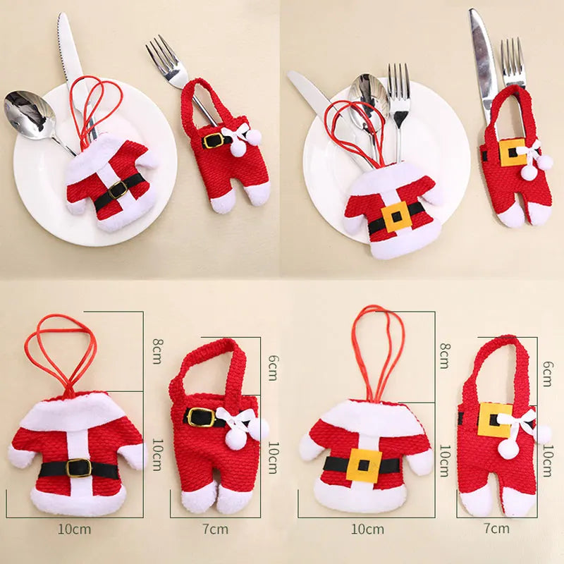 New Year 2023 Christmas Gift Tableware Fork Knife Holder Bag Navidad 2022 Noel Christmas Decorations for Home Dinner Table Decor