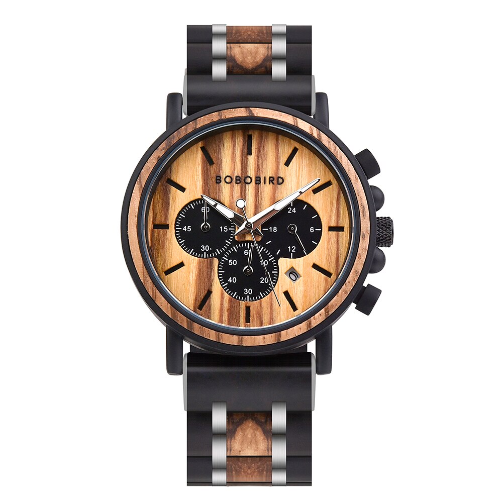 BOBO BIRD Wooden Stainless Steel Watch Men Water Resistant Timepieces Chronograph Quartz Watches relogio masculino Men's Gifts
