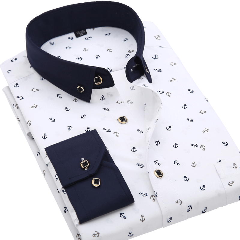 Men Long Sleeve Casual Shirt Spring Autumn Floral Printed Plaid Pocket Shirts Soft Comfortable Dress Man Wedding Party Shirt