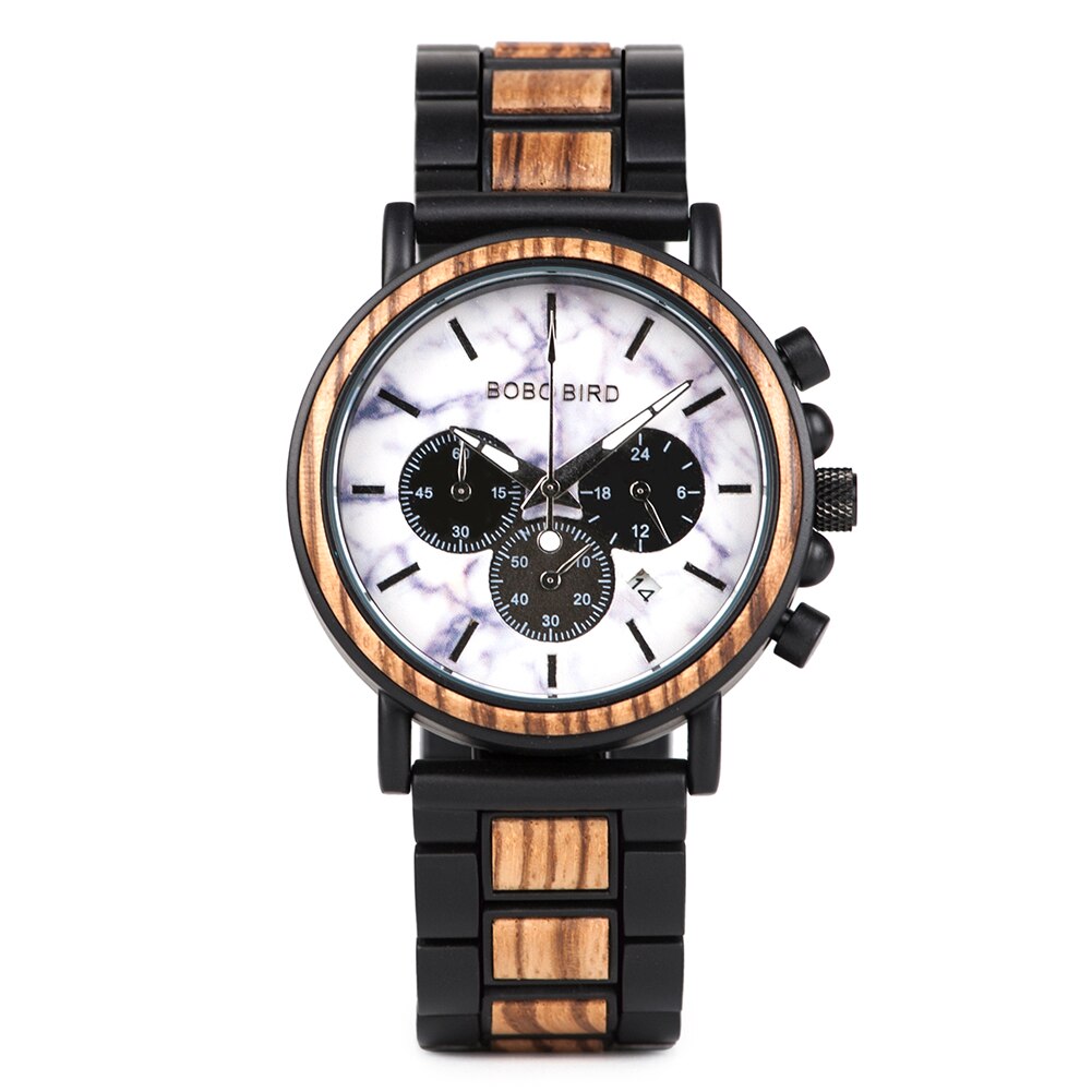 BOBO BIRD Wooden Stainless Steel Watch Men Water Resistant Timepieces Chronograph Quartz Watches relogio masculino Men's Gifts