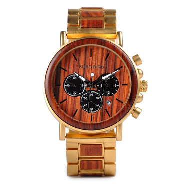 BOBO BIRD Wooden Stainless Steel Watch Men Water Resistant Timepieces Chronograph Quartz Watches relogio masculino Men's Gifts