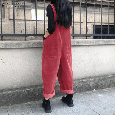 Kaftan Corduroy Overalls Women's Spring Jumpsuits ZANZEA 2025 Casual Suspender Harem Pants Female Solid Rompers Femme Oversize