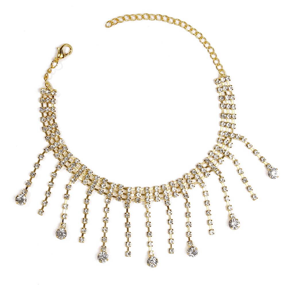 1PC Stonefans Full Rhinestone Tassel Adjustable Ankles Foot Chain Jewelry for Women Crystal Anklets