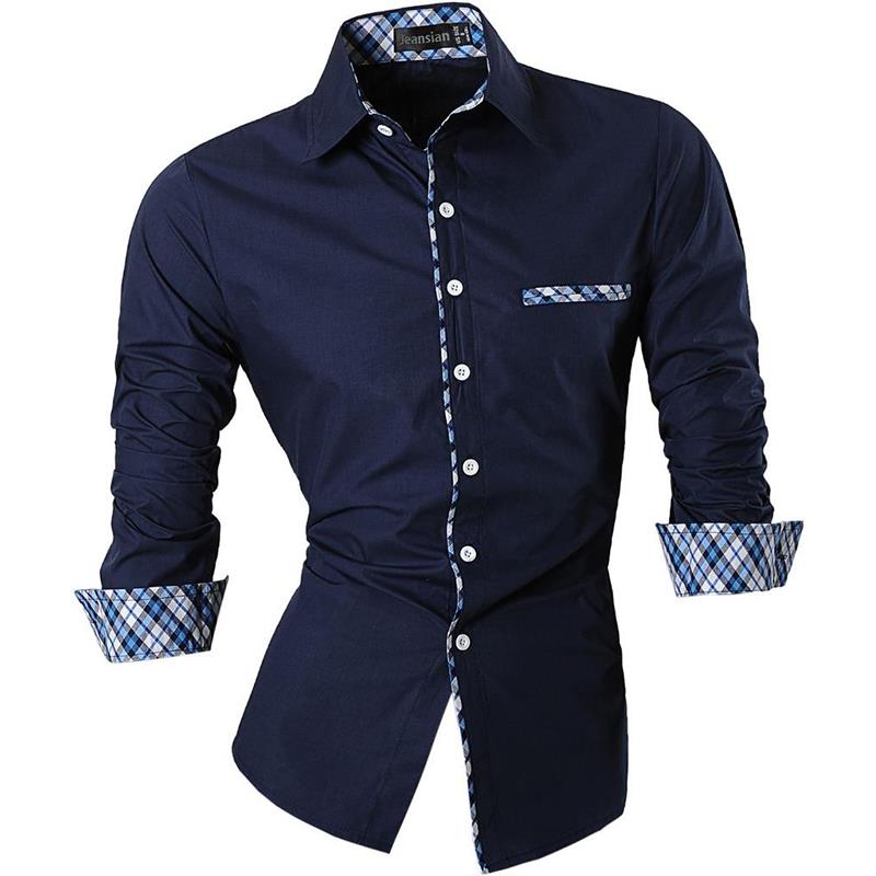 Jeansian Men's Casual Dress Shirts Fashion Desinger Stylish Long Sleeve 8371 Black2