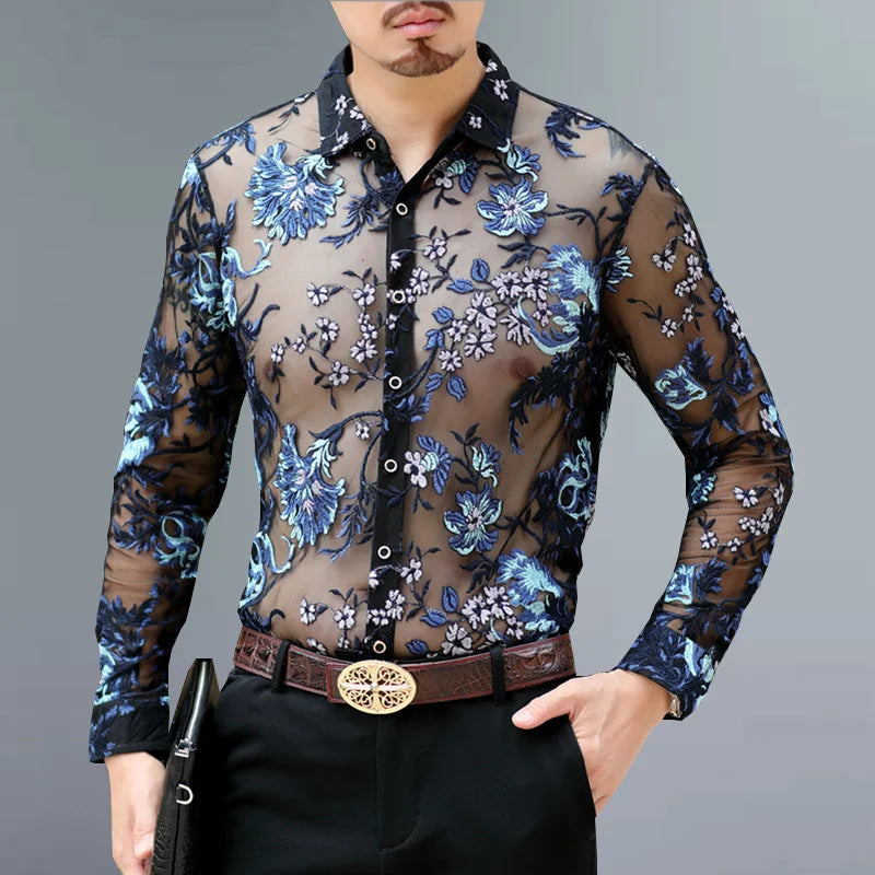 Embroidery Lace Club Party Shirt Luxury Transparent Shirt Men Long Sle – Mega Mart Center Embroidery Lace Club Party Shirt Luxury Transparent Shirt Men Long Sle – Mega Mart Center