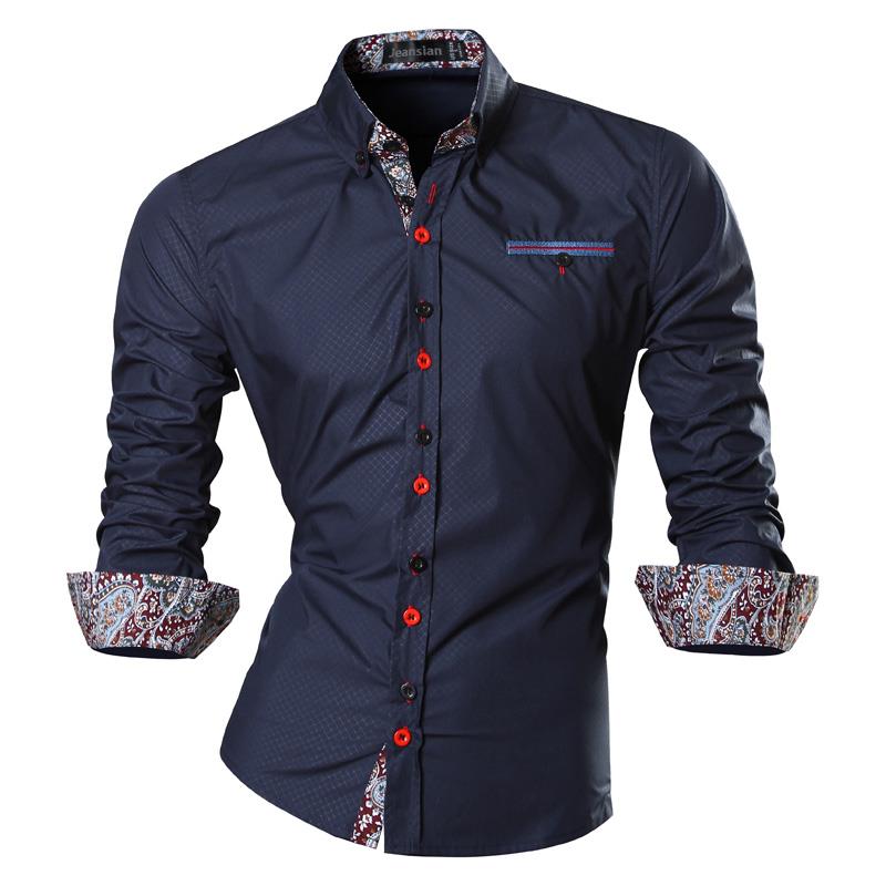 jeansian Spring Autumn Features Shirts Men Casual Shirt Long Sleeve Male Shirts Zipper Decoration (No Pockets) Z018