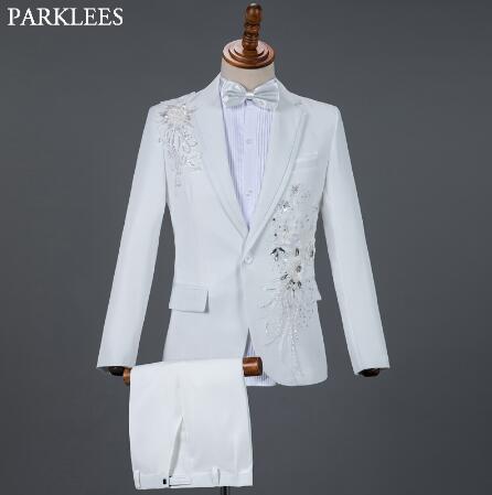 3x and 4x Diamond Royal Blue Men Suit Set Gold Embroidered Wedding Mens Slim Fit Tuxedo Mens Suits with Pants Prom Show Stage Costume