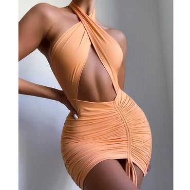Josiaoprah 2025 New Backless Dress For Women Party Night Vestidos Cross Lace Up Bodycon Mini Dress Ladies Elegant Clubwear