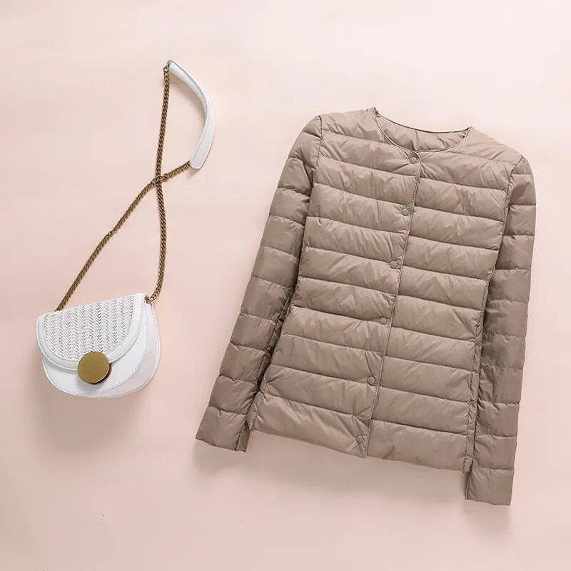 2023 New Winter Women Down Coat Ultralight Collarless Duck Down Jacket Portable Female Padded Parkas O-Neck Puffer Overcoat