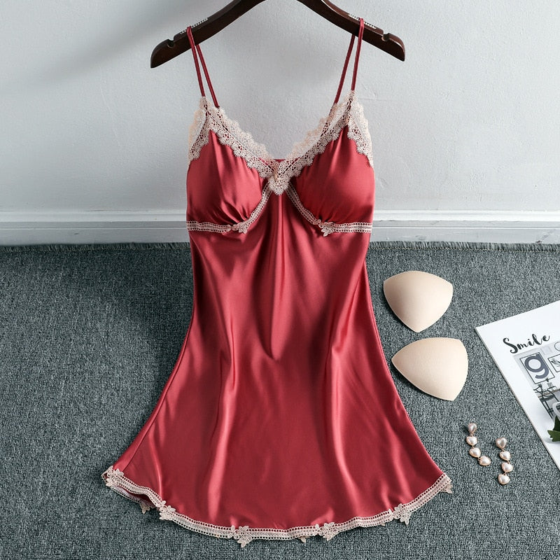 Lace Women's Nightdress Girl Sleepwear Silk Pijama Woman Dress Female Sling Nightwear Clothing 2021 Fashion Ladies Homewear