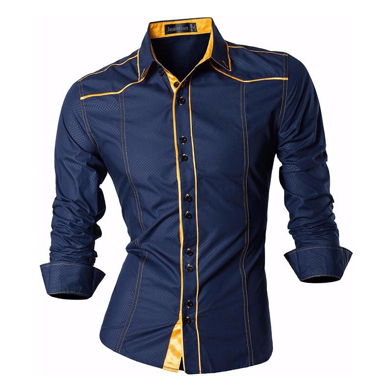 Jeansian Men's Casual Dress Shirts Fashion Desinger Stylish Long Sleeve 8371 Black2