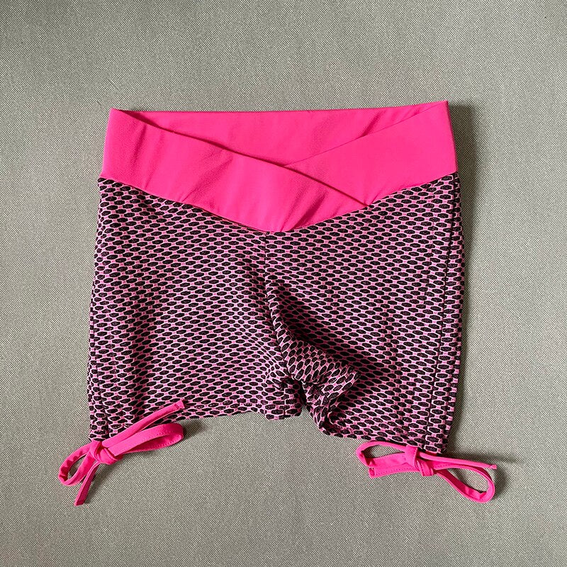 High Waist Seamless Yoga Shorts Women Fitness Push Up Tight Sports Leggings Honeycomb Pattern Drawstring Running Workout Shorts