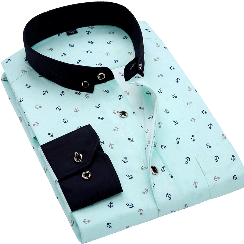 Men Long Sleeve Casual Shirt Spring Autumn Floral Printed Plaid Pocket Shirts Soft Comfortable Dress Man Wedding Party Shirt