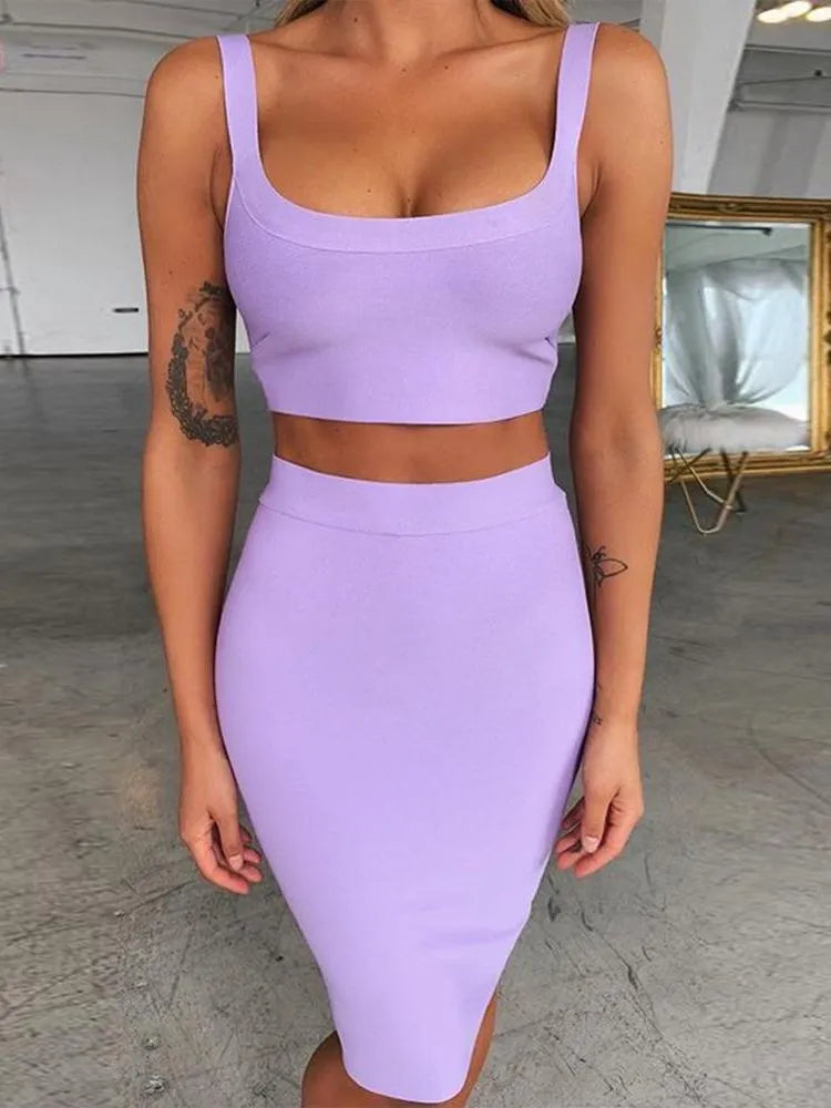Bandage dress sets Women Sexy Two Piece Skirt Set 2022 Summer Lilac Bo –  Mega Mart Center
