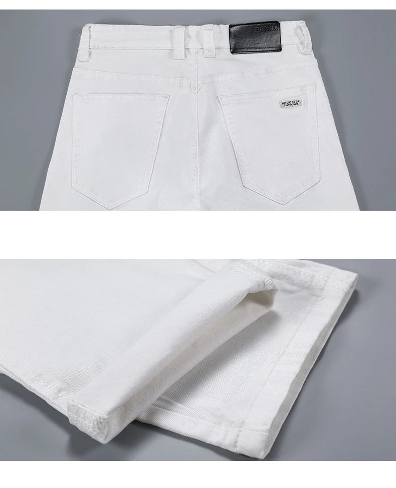 2025 New Spring Summer Jeans Men Fashion Casual Classic Style Business Straight Fit Soft Trousers Male Advanced White Pants 40
