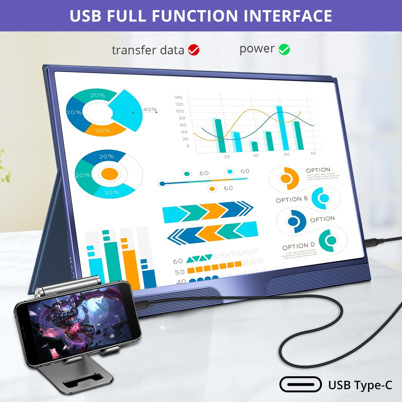 UPERFECT 15.6inch USB C HDMI 1920*1080P HDR Monitor With Ultra Thin Portable Screen Gaming Display For PS4 XBOX Switch Cellphone