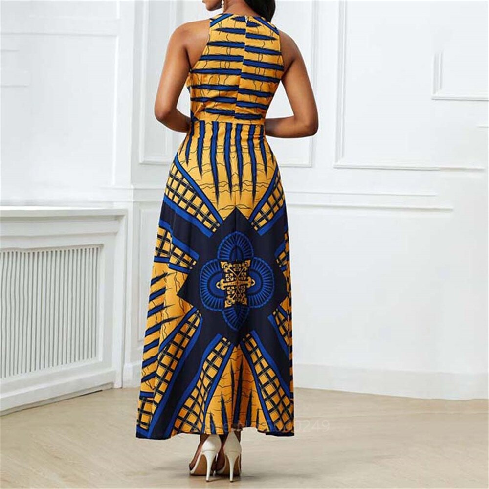 Jamaica Flag Printed Women Summer Sleeveless Long Dress Reggae Style Elegant Big Swing Party Dresses for Ladies Femme Vestidos