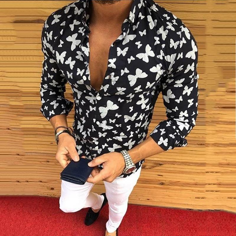 New Men's Fashion Casual Printed Shirts Slim Fit Male Social Business Dress Long Sleeved Tops Blouse Botton Autumn Clothing 2021