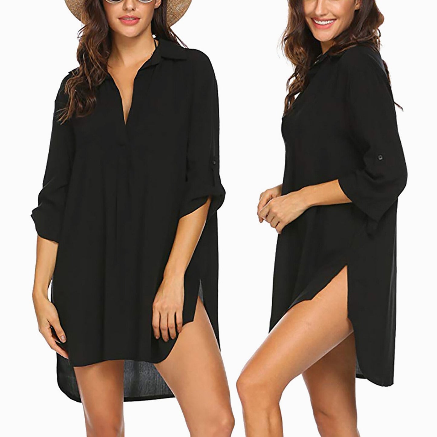 Hot swimwear women 2021 Tunics for Beach Women Swimsuit Cover-ups Woman Swimwear Beach Cover up Beachwear Mini Dress Shirt Dress