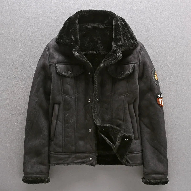 Air Force Pilot Leather Jacket Men Plus Velvet Thickened PU Leather Jacket Male Fur Coat Outwear Autumn Winter Men Clothing