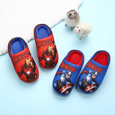 Marvel Spiderman Anime Cotton Slippers Winter Autumn Warm Plushed Fur Home Shoes for Baby Boys Children Indoor House Shoes