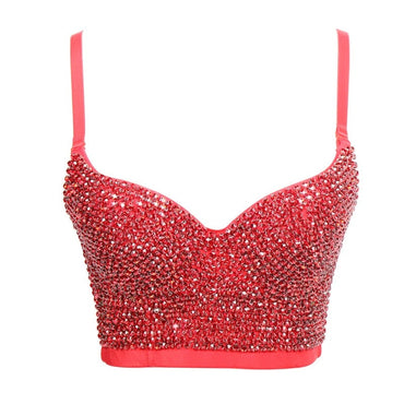 Irene Tinnie Hand-made Pearls Jewel Diamond Bralet Women's Bustier Bra Wedding Party Corset Cropped Top Vest Plus Size