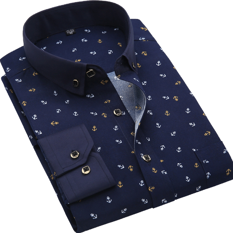 Men Long Sleeve Casual Shirt Spring Autumn Floral Printed Plaid Pocket Shirts Soft Comfortable Dress Man Wedding Party Shirt