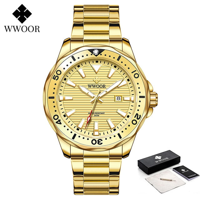 WWOOR Men Watches 2022 Luxury Full Steel Waterproof Automatic Date Watch Men Quartz Diving Sports Wristwatches Relogio Masculino