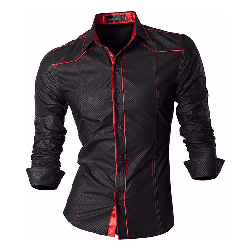 Jeansian Men's Casual Dress Shirts Fashion Desinger Stylish Long Sleeve 8371 Black2