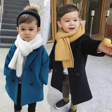 Winter Grid Jackets Boys girls Woolen Double-breasted Baby Boy Trench Coat Lapel Kids Outerwear Coats Wool Coat Winter Overcoat
