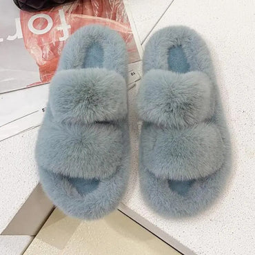 Winter Women House Furry Slippers Fashion Faux Fur Warm Shoes Slip On Flats Female Home Slides Black Plush Indoor Ytmtloy