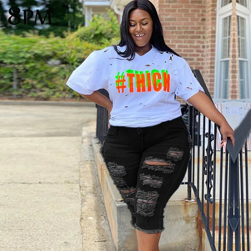 Denim Shorts Black Plus Size Bermuda Shorts Womens Plus Size - Main Image