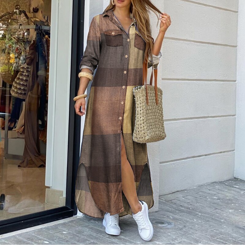 ZANZEA Women's Dress Vintage Shirt Vestido De Mujer Casual Solid Ropa De Mujer 2023 Female Lapel Neck Party Dress