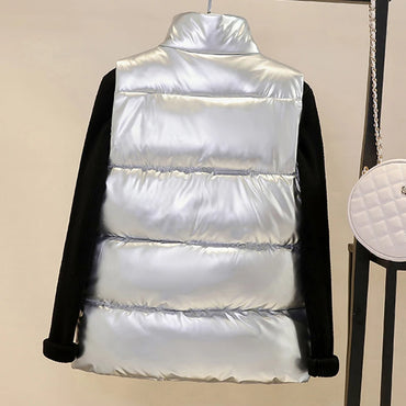 Plus size women autumn waistcoat Glossy bright vest winter Warm new Korean down vest sleeveless jacket 3XL,4XL,black,blue