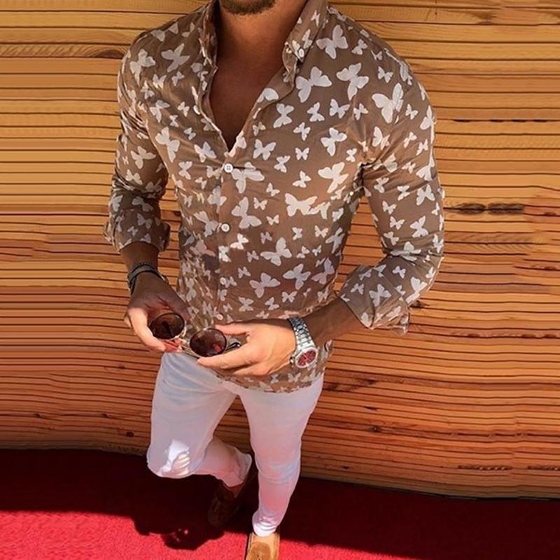 New Men's Fashion Casual Printed Shirts Slim Fit Male Social Business Dress Long Sleeved Tops Blouse Botton Autumn Clothing 2021