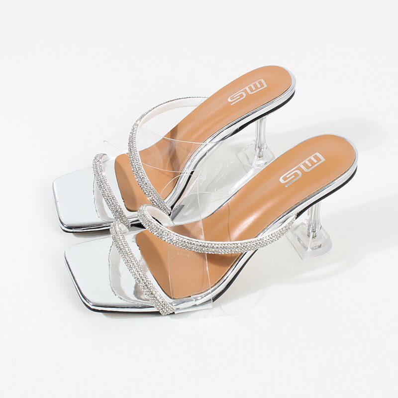 Sexy Women's High Heel Sandals 2023 Summer New Rhinestone Belt Transparent Horseshoe